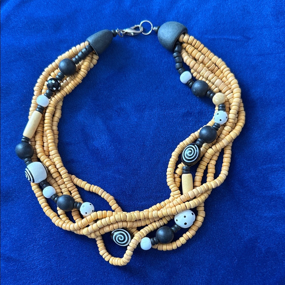 Vintage Yellow and Black Multi-Strand Beaded Necklace